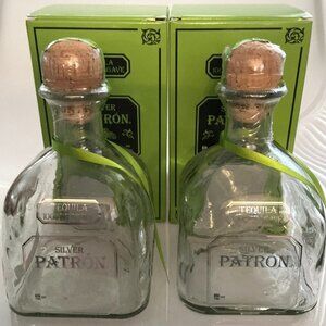 2 PATRON SILVER TEQUILA BOTTLES, GLASS 750 ML WITH BOXES DIY CRAFTS